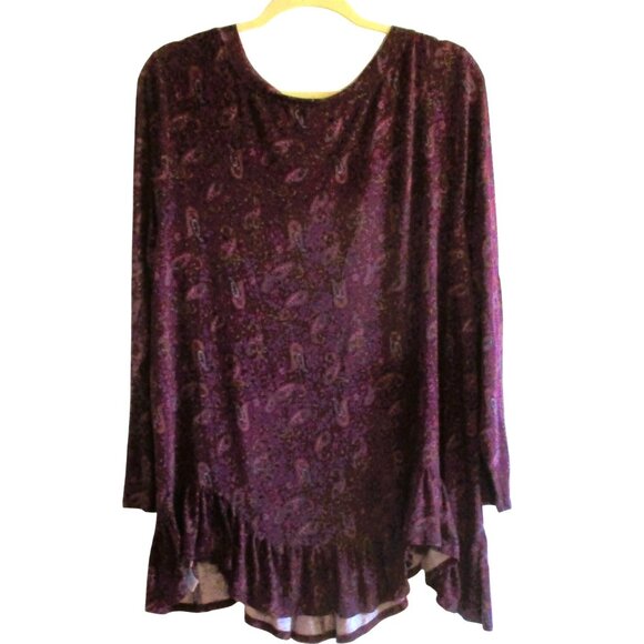 Terra & Sky Womens 2X Purple Paisley Long-Sleeve Tunic With Ruffled Hem - Picture 3 of 5